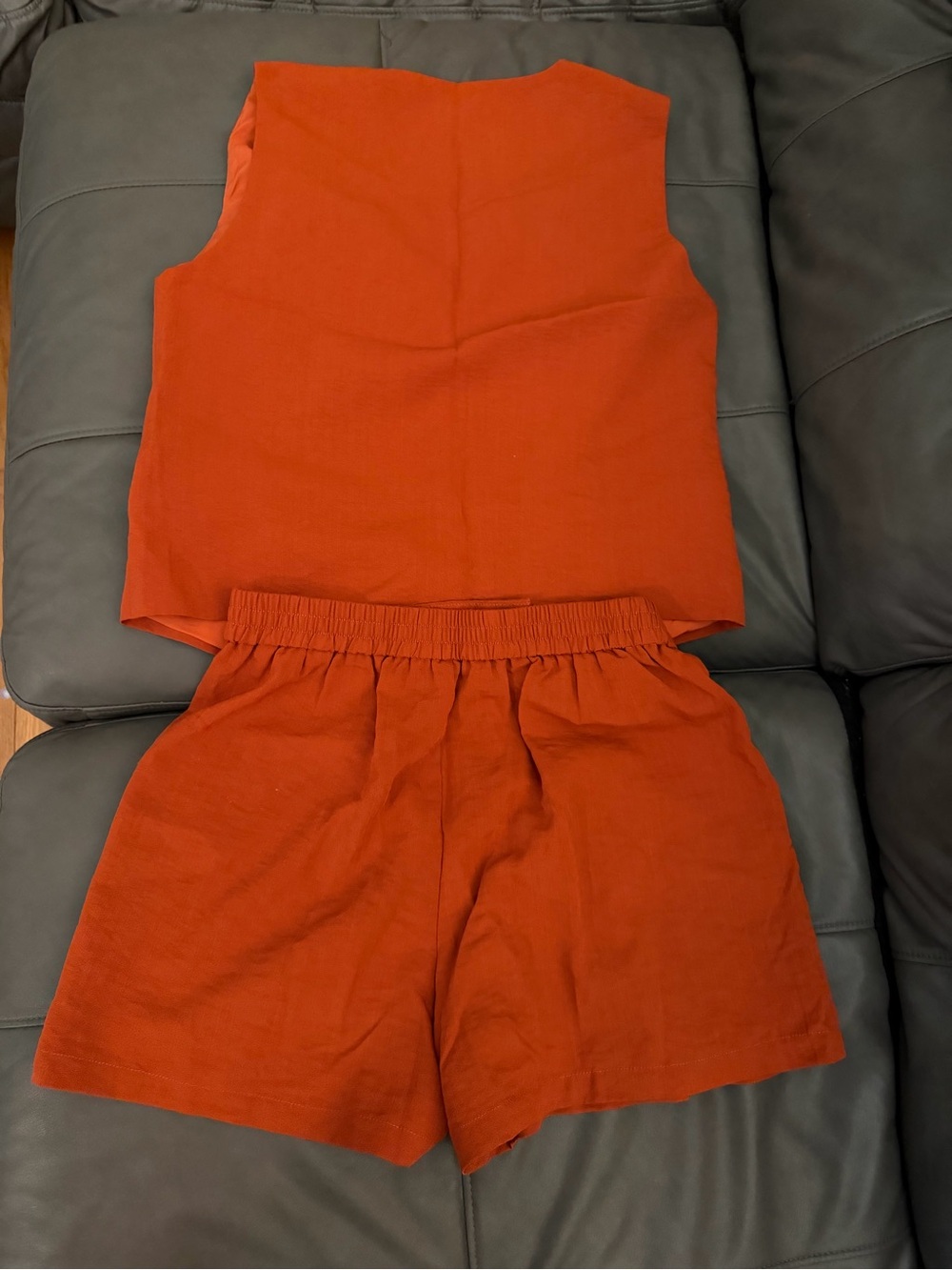 Sleeveless Button-Front Vest & High-Waist Shorts Set — Orange - Picture 2 of 2
